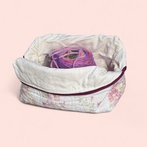 Upcycled Pink Green and White Floral Quilted Boxy Bag / Basket